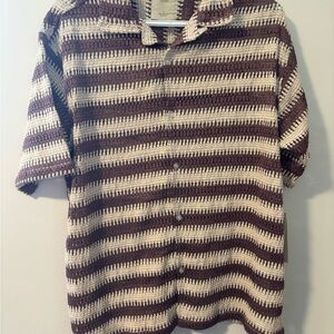 544M. Casual Striped Button-Down Shirt in Brown and Cream NWT